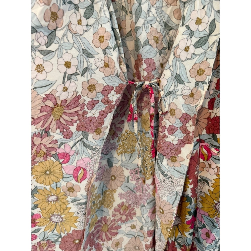 Natural Life Floral Kimono Robe L/XL Pink Mustard Yellow Boho Duster Coverup - Picture 3 of 9
